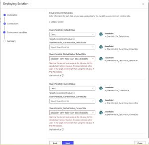 Power Platform environment variables, default vs current values