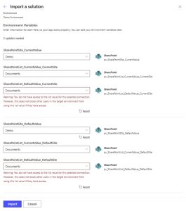 Power Platform environment variables, default vs current values