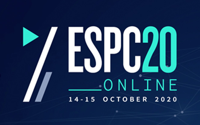 white brand logo for european sharepoint, office 365 and azure conference 2020 Online, positioned on a tech-like navy background