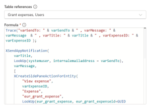 Table references trace screenshot